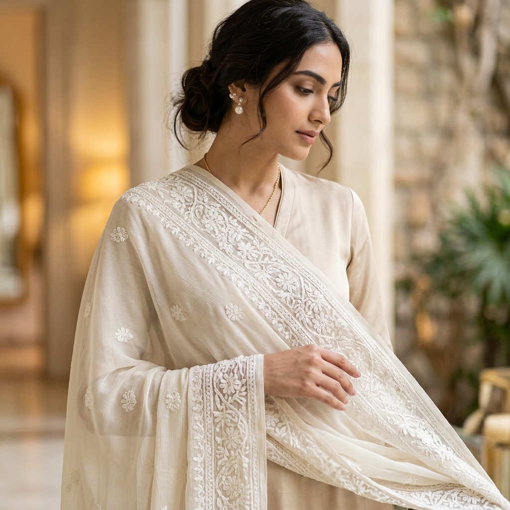 Chikan Dupattas - Embroidered Chiffon and Organza Dupattas