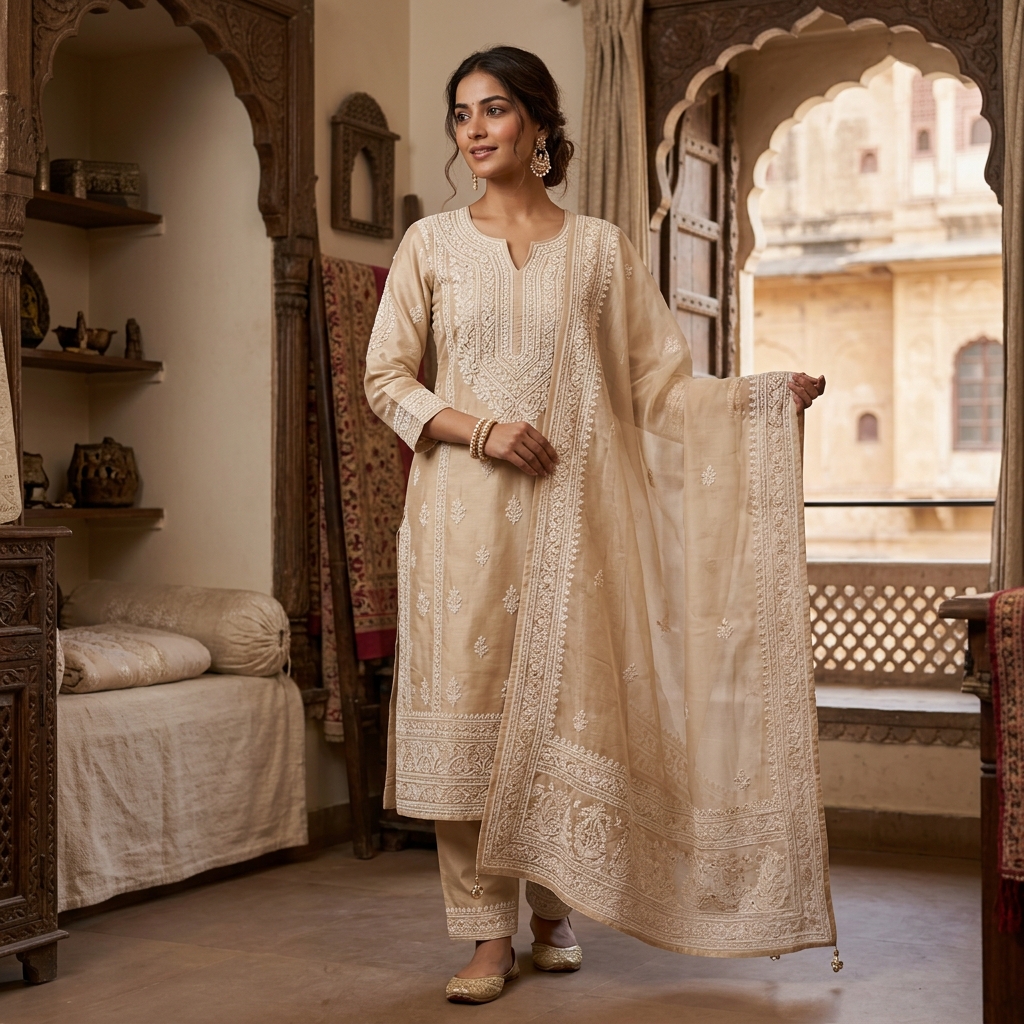 Chikan Kurta Dupatta Sets - Luxury Lucknowi Kurta and Dupatta