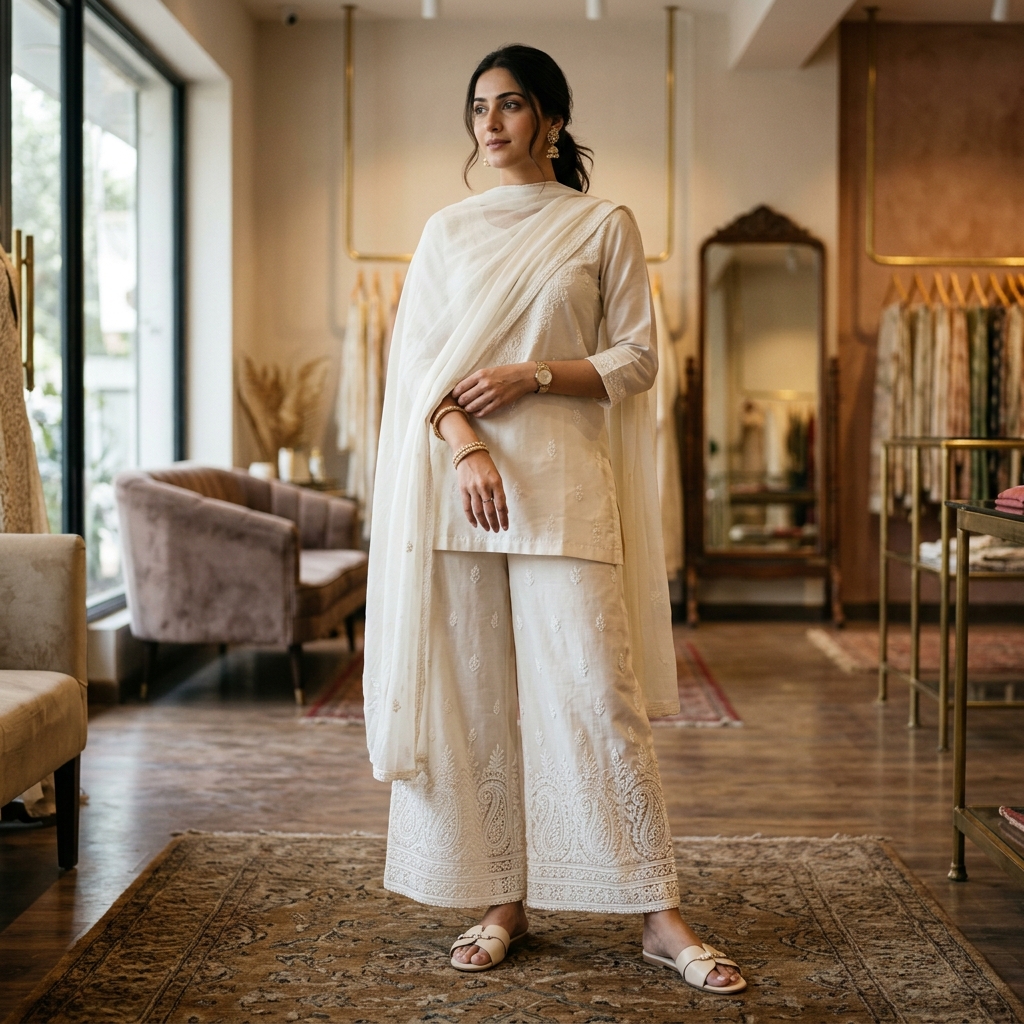 Chikankari Bottoms - Hand Embroidered Pants and Palazzos
