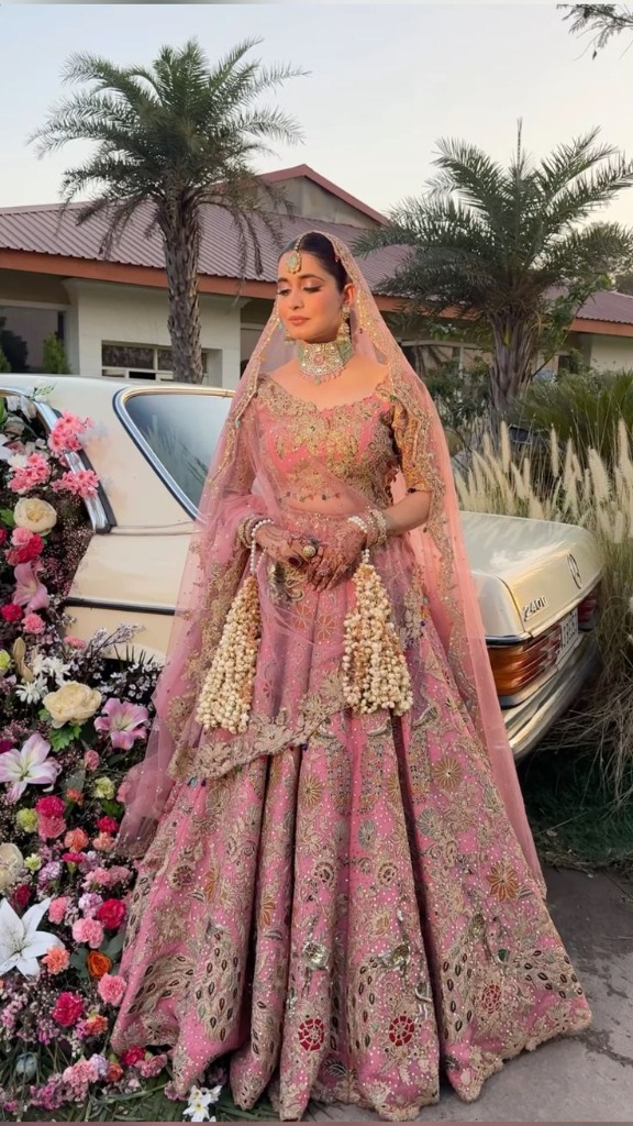 Instagram - Beautiful Bride in Pink Lehenga with Vintage Car